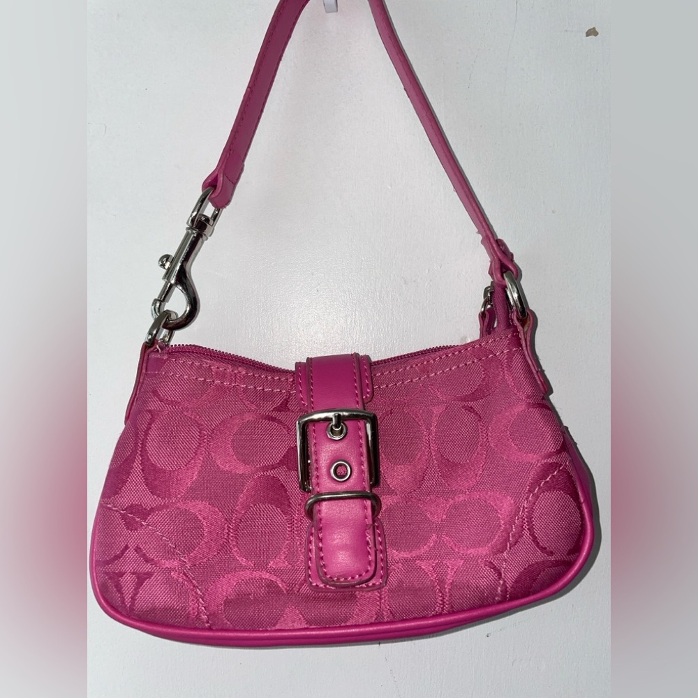 COACH Signature Jacquard Mini Shoulder Bag in Hot Pink